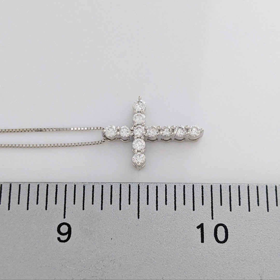 14K WHITE .44 CARAT TOTAL WEIGHT SI2 G DIAMOND ROUND (11) ESTATE CROSS PENDANT &amp; CHAIN 2.7 GRAMS