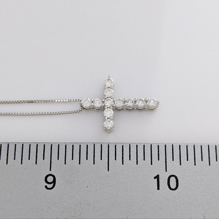 14K WHITE .44 CARAT TOTAL WEIGHT SI2 G DIAMOND ROUND (11) ESTATE CROSS PENDANT &amp; CHAIN 2.7 GRAMS