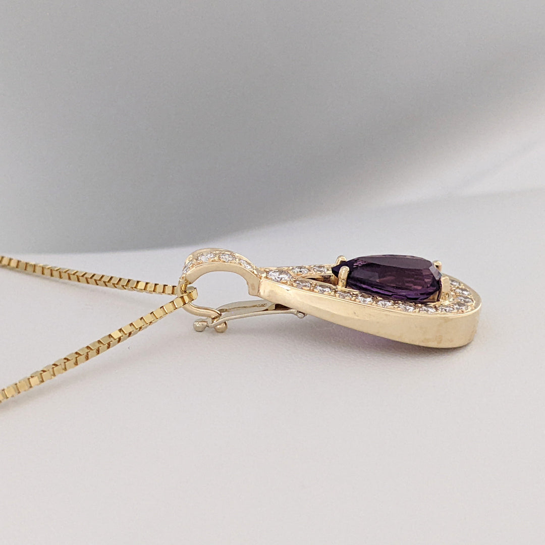 14K AMETHYST PEAR 8X13 WITH .75 DIAMOND TOTAL WEIGHT (25) ROUND ESTATE PENDANT &amp; CHAIN 9.0 GRAMS