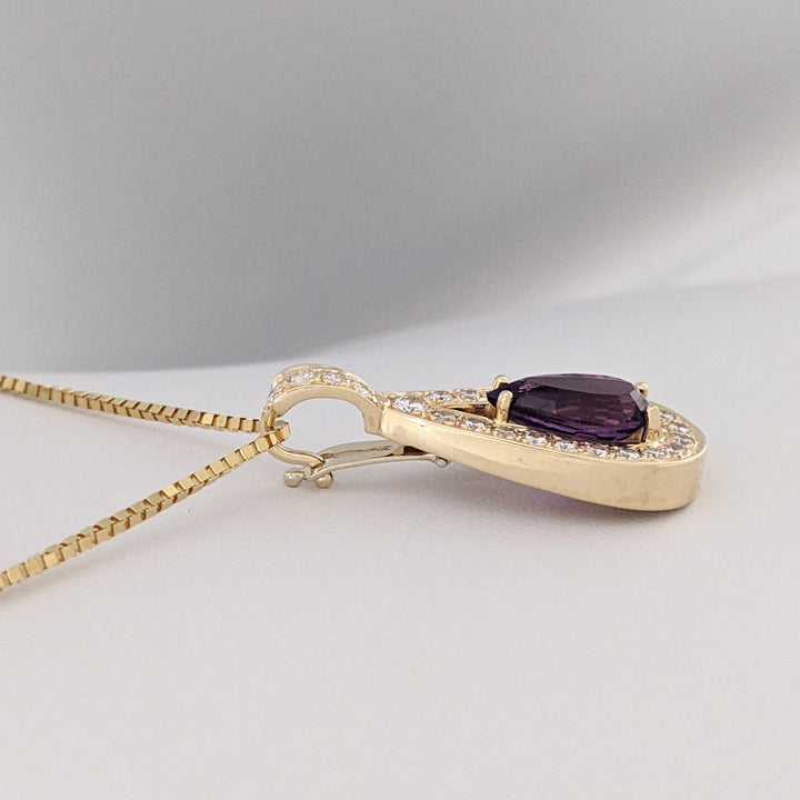 14K AMETHYST PEAR 8X13 WITH .75 DIAMOND TOTAL WEIGHT (25) ROUND ESTATE PENDANT &amp; CHAIN 9.0 GRAMS