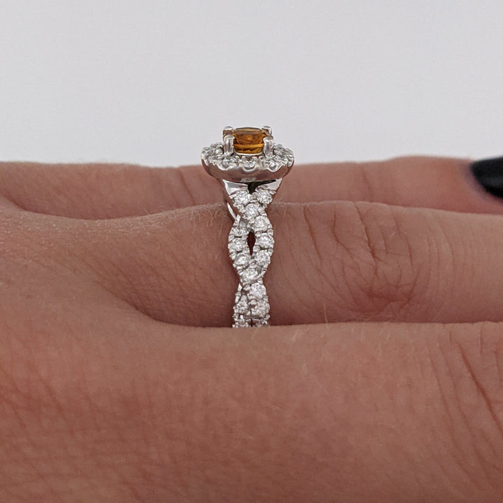 14K WHITE CITRINE ROUND 4.5MM WITH .50 DIAMOND TOTAL WEIGHT HALO ESTATE RING 3.4 GRAMS
