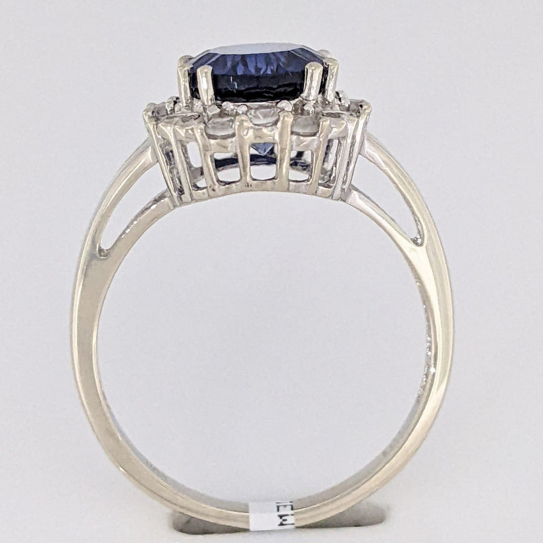 10K WHITE LAB-CREATED SAPPHIRE OVAL 8X10 WITH WHITE SAPPHIRE ESTATE RING 3.2 GRAMS