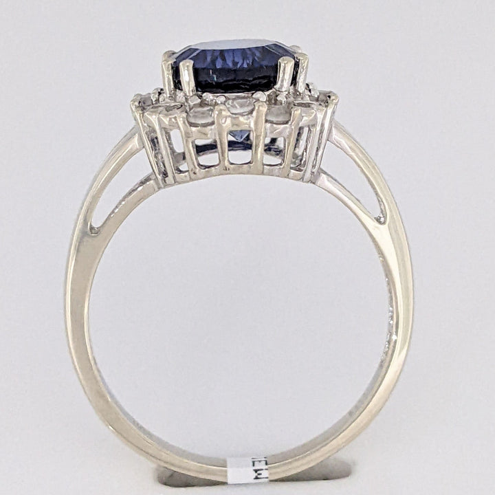 10K WHITE LAB-CREATED SAPPHIRE OVAL 8X10 WITH WHITE SAPPHIRE ESTATE RING 3.2 GRAMS