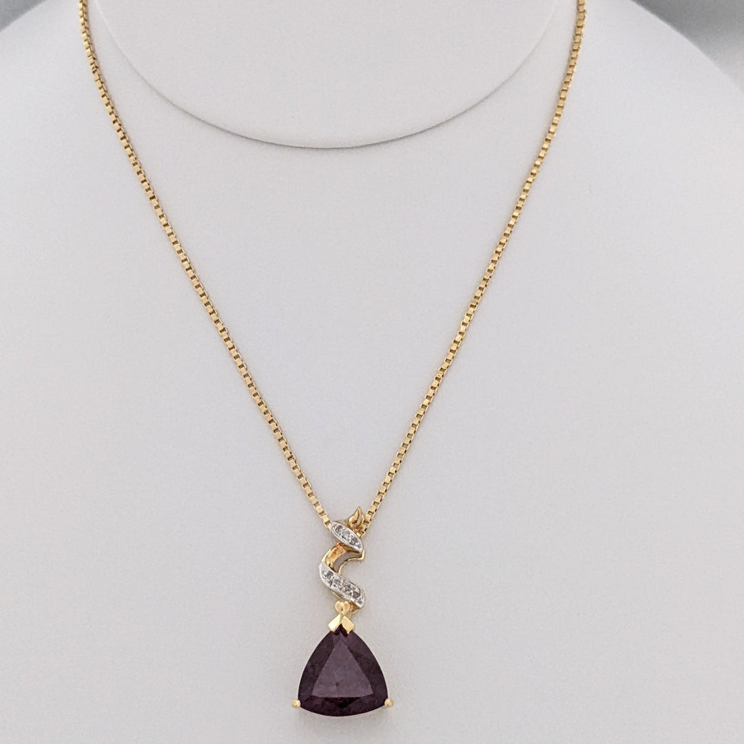 10K LAB-CREATED ALEXANDRITE TRILLION 12MM WITH (7) MELEE ESTATE PENDANT & 14K CHAIN 4.9 GRAMS