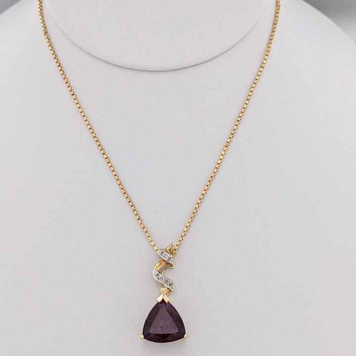 10K LAB-CREATED ALEXANDRITE TRILLION 12MM WITH (7) MELEE ESTATE PENDANT & 14K CHAIN 4.9 GRAMS