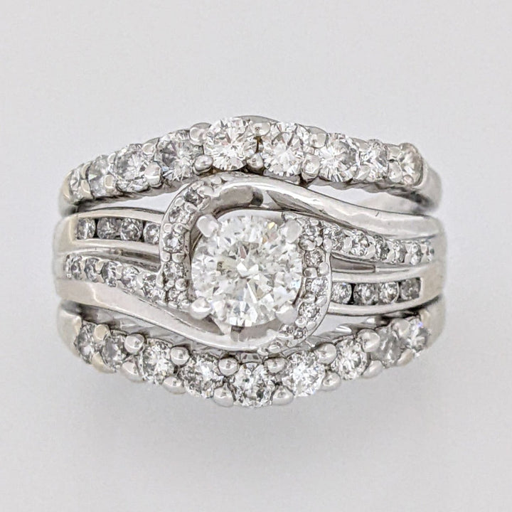 14K WHITE 1.47CTW SI2- I1 H DIAMOND ROUND (49) SWIRL MULTI-ROW ESTATE RING 7.9 GRAMS