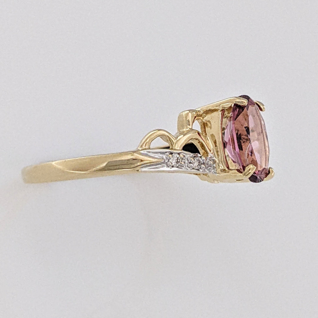 14K PINK TOURMALINE OVAL 6X8 WITH (4) MELEE ESTATE RING 2.1 GRAMS