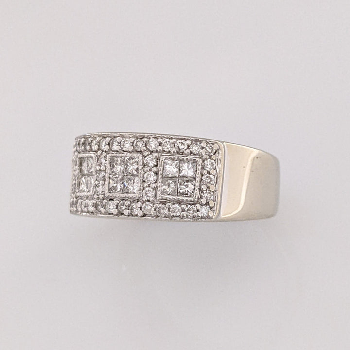 14K WHITE .85CTW SI2-I1 DIAMOND PRINCESS CUT (16) ROUND (49) ESTATE BAND 6.8 GRAMS