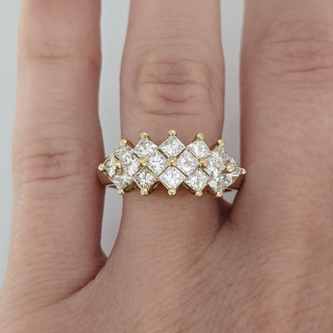 14K 1.92CTW SI1 H DIAMOND PRINCESS CUT (16) CLUSTER ESTATE RING 4.7 GRAMS