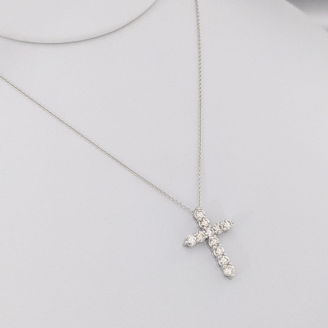 14K WHITE .72 CARAT TOTAL WEIGHT SI2 L DIAMOND ROUND (11) ESTATE CROSS PENDANT & CHAIN 3.2 GRAMS