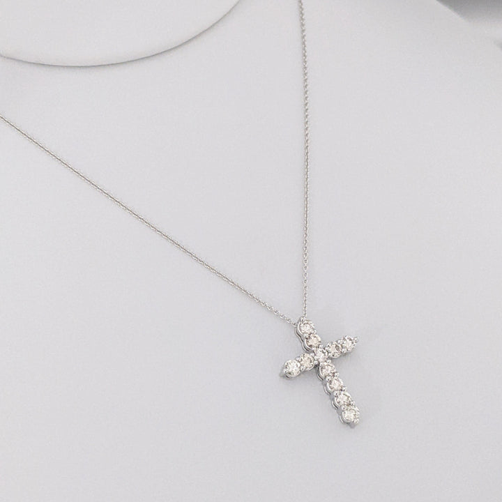 14K WHITE .72 CARAT TOTAL WEIGHT SI2 L DIAMOND ROUND (11) ESTATE CROSS PENDANT & CHAIN 3.2 GRAMS