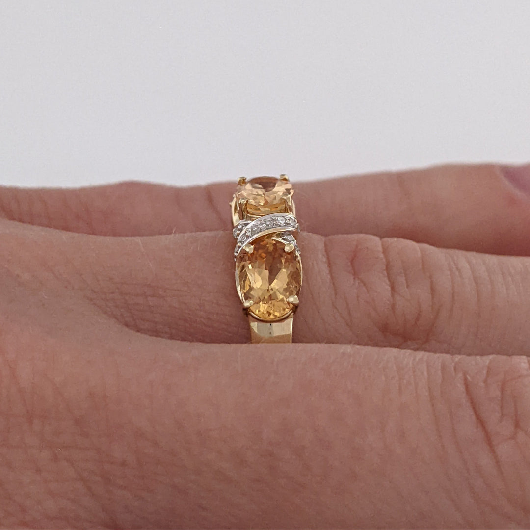 14K YELLOW TOPAZ OVAL 5X7 (3) WITH (22) MELEE ESTATE RING 4.1 GRAMS