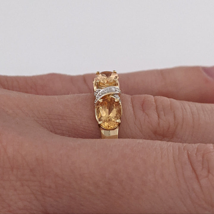 14K YELLOW TOPAZ OVAL 5X7 (3) WITH (22) MELEE ESTATE RING 4.1 GRAMS