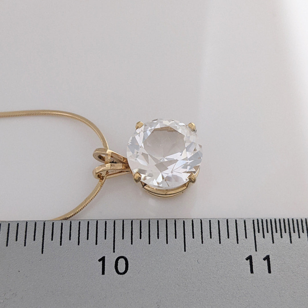 14K AQUAMARINE ROUND 13.7MM ESTATE PENDANT &amp; CHAIN 8.3 GRAMS