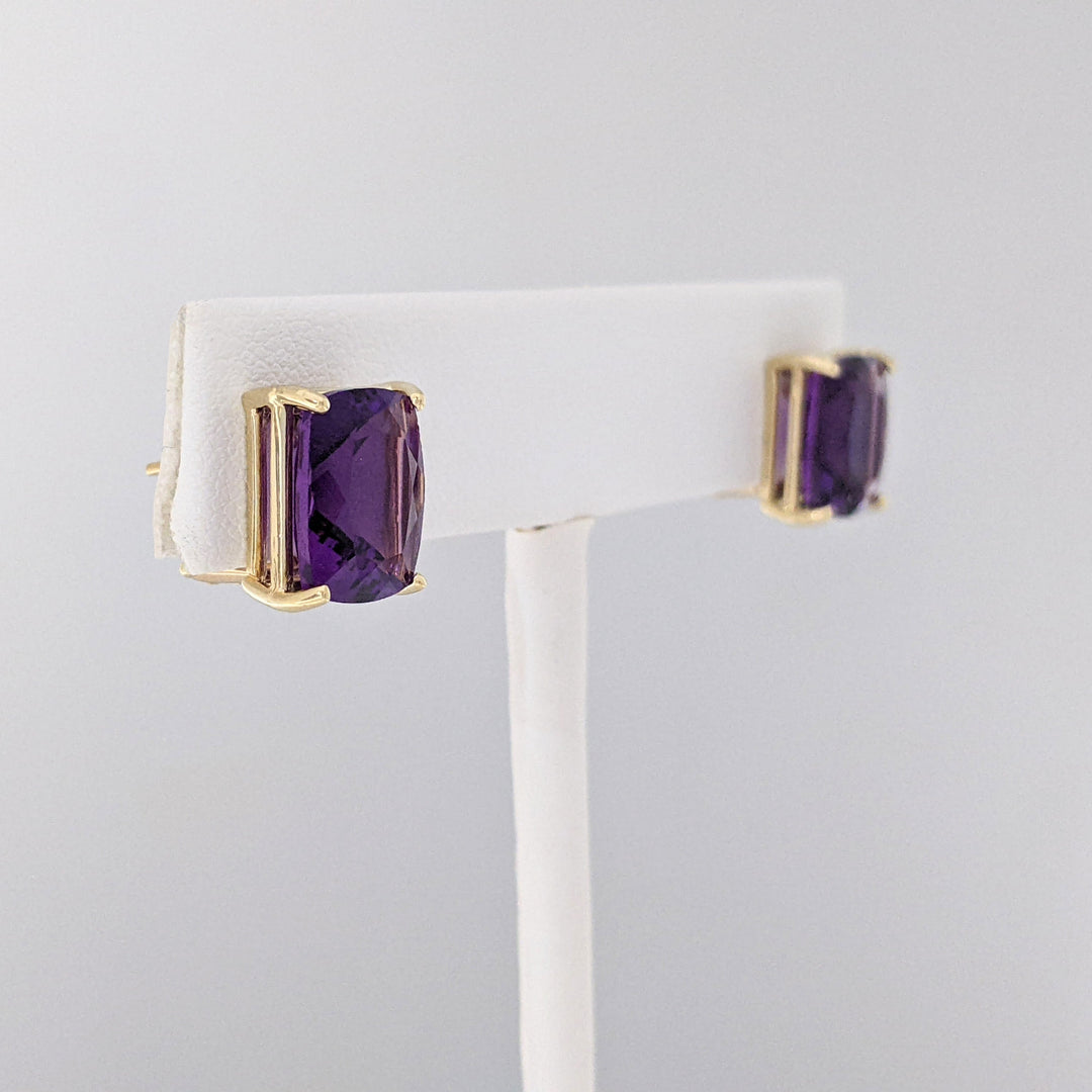 14K AMETHYST CUSHION CUT 9X11 OMEGA ESTATE EARRINGS 4.6 GRAMS