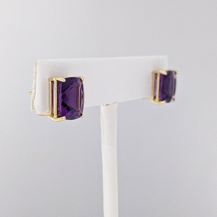 14K AMETHYST CUSHION CUT 9X11 OMEGA ESTATE EARRINGS 4.6 GRAMS
