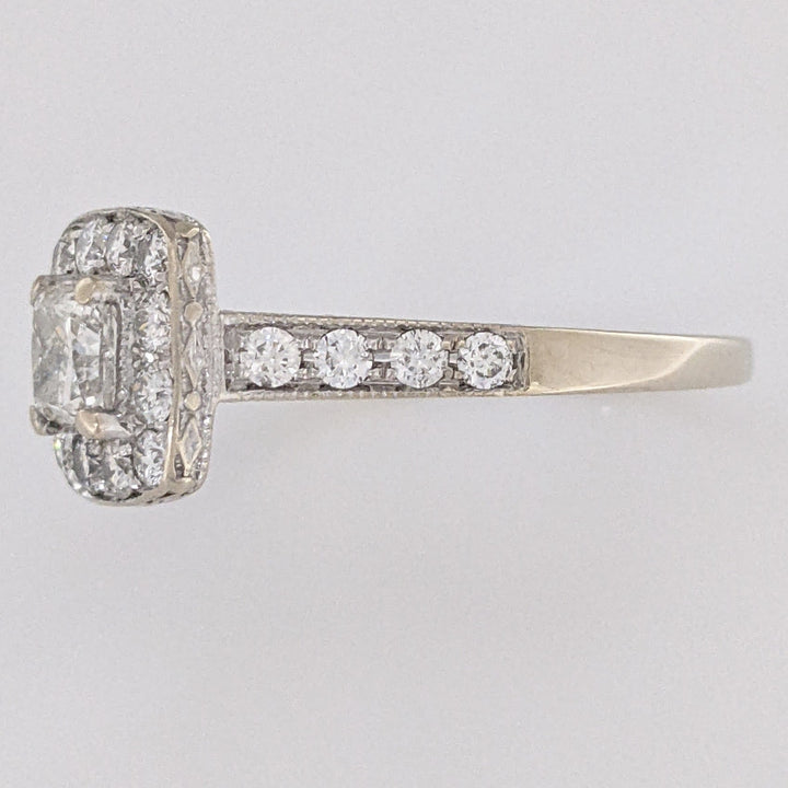 14K WHITE 1.43 CARAT TOTAL WEIGHT I1 I DIAMOND PRINCESS CUT (1) ROUND (21) ESTATE HALO RING 5.4 GRAMS