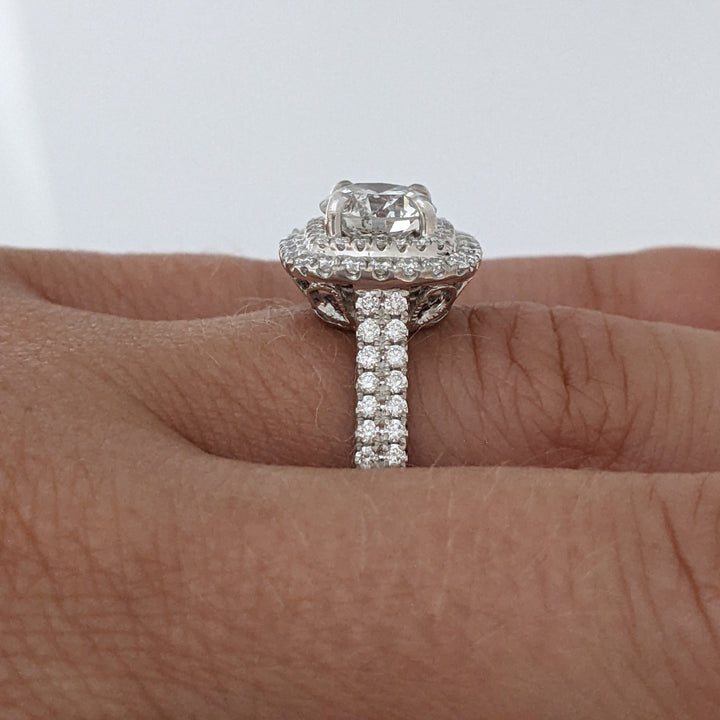 18K WHITE 1.29 CARAT TOTAL SI3 H DIAMOND ROUND WITH .67 DIAMOND TOTAL WEIGHT HALO ESTATE RING 4.2 GRAMS