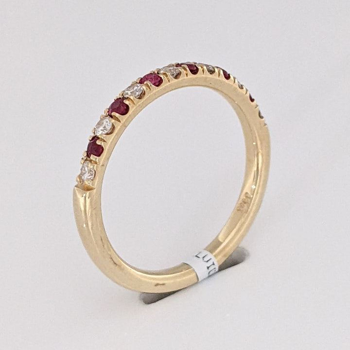 14K RUBY ROUND (6) WITH .17 DIAMOND TOTAL WEIGHT (7) ROUND ESTATE BAND 2.7 GRAMS