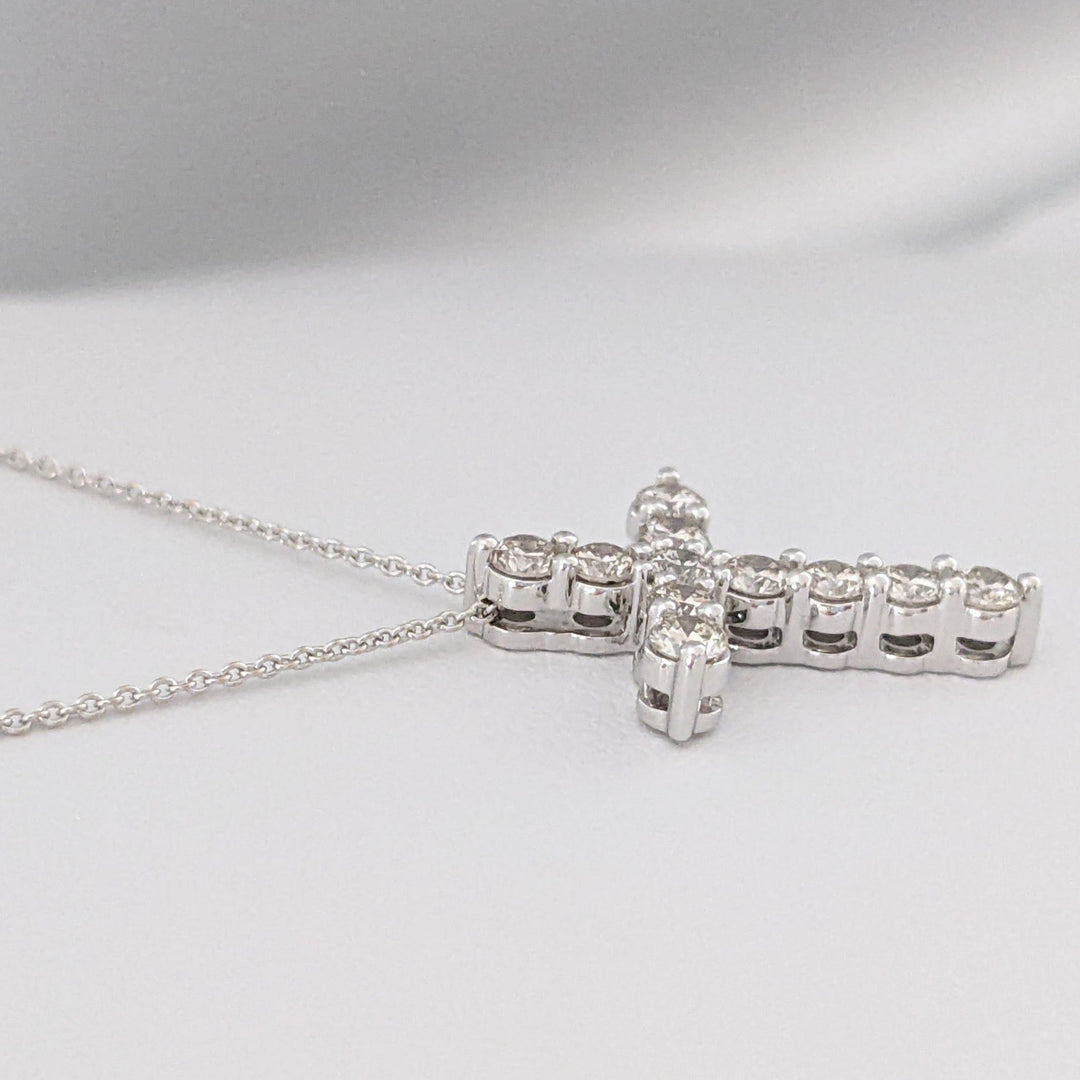 14K WHITE .72 CARAT TOTAL WEIGHT SI2 L DIAMOND ROUND (11) ESTATE CROSS PENDANT & CHAIN 3.2 GRAMS