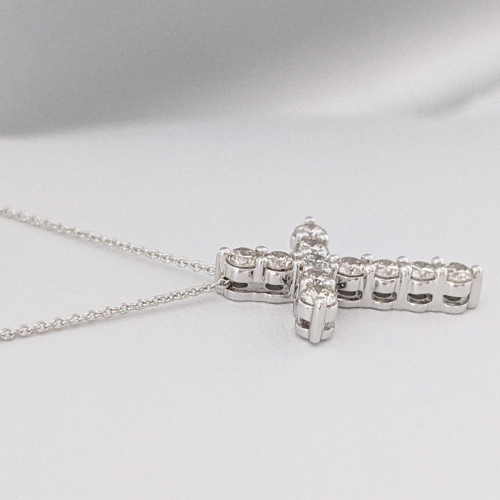 14K WHITE .72 CARAT TOTAL WEIGHT SI2 L DIAMOND ROUND (11) ESTATE CROSS PENDANT & CHAIN 3.2 GRAMS