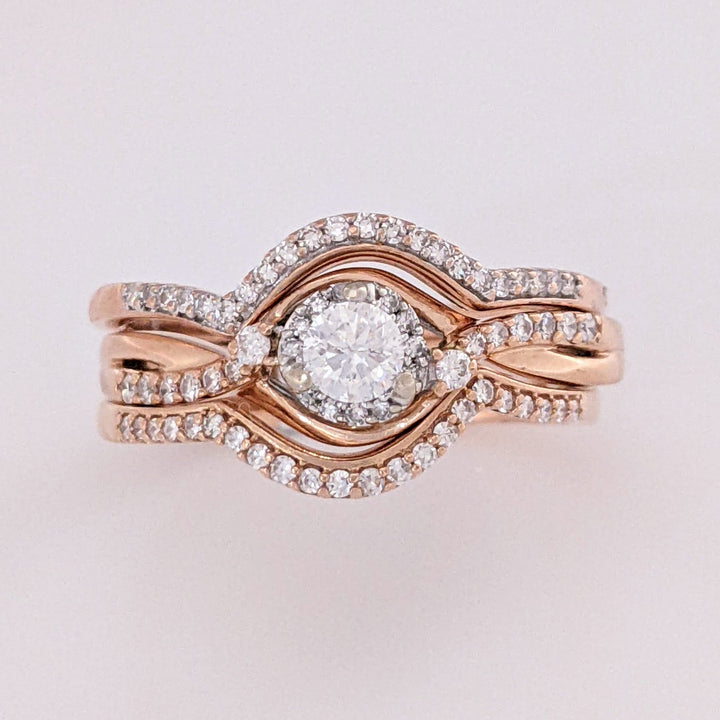10K ROSE .79 CARAT TOTAL WEIGHT SI2 I DIAMOND ROUND (71) ESTATE RING & BANDS SET 7.0 GRAMS