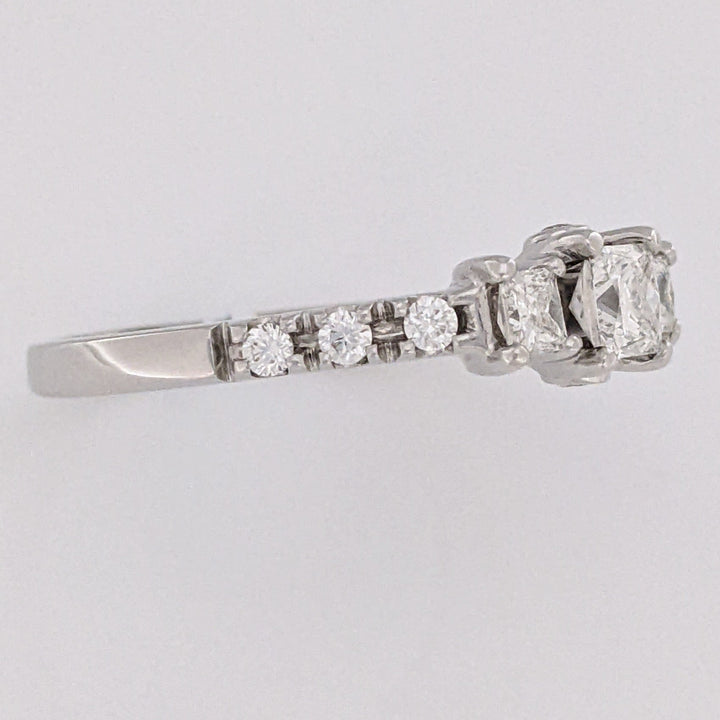 14K WHITE .97 CARAT TOTAL WEIGHT SI2 H DIAMOND PRINCESS CUT (3) ROUND (8) ESTATE HALO LEO RING 4.8 GRAMS