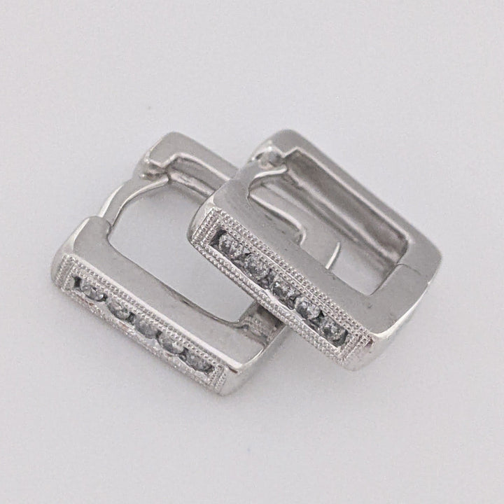 10K WHITE .15 CARAT TOTAL WEIGHT (10) ROUND SQUARE HOOP ESTATE EARRINGS 3.9 GRAMS