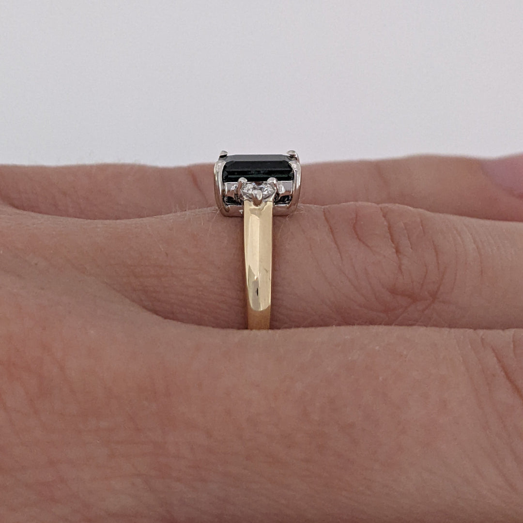 14K SAPPHIRE EMERALD CUT 5X7 WITH .16 CARAT TOTAL WEIGHT ESTATE RING 3.0 GRAMS