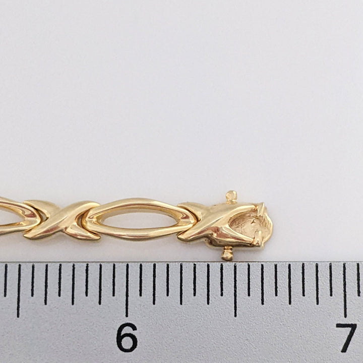 14K .12 CARAT TOTAL DIAMOND ROUND X/OVAL LINK ESTATE BRACELET 16.0 GRAMS