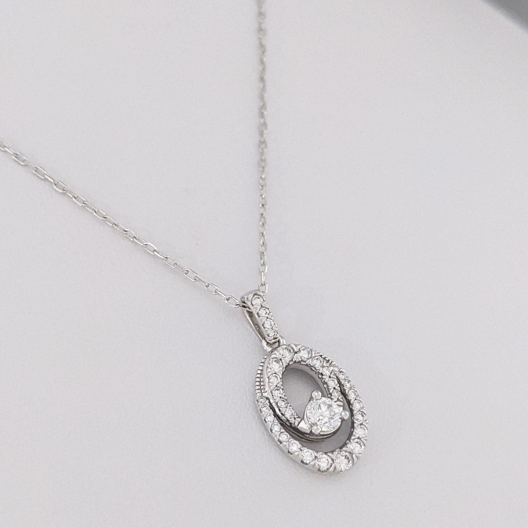 10K WHITE .48 CARAT TOTAL WEIGHT SI1 H DIAMOND ROUND (33) 2-OVAL ESTATE PENDANT & CHAIN 2.9 GRAMS
