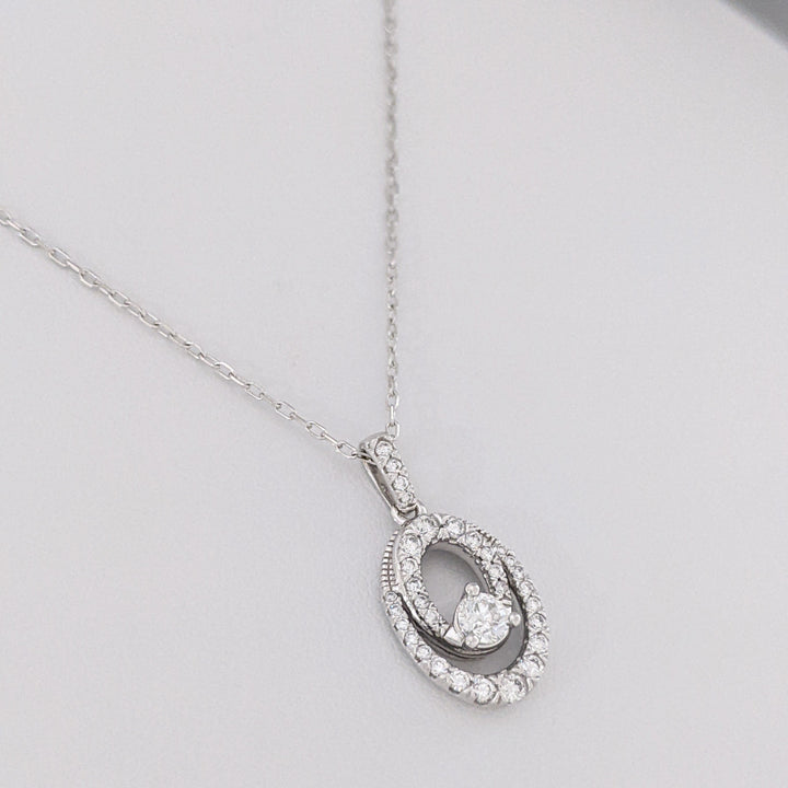 10K WHITE .48 CARAT TOTAL WEIGHT SI1 H DIAMOND ROUND (33) 2-OVAL ESTATE PENDANT & CHAIN 2.9 GRAMS