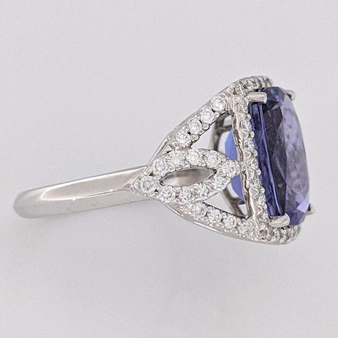 14K WHITE TANZANITE "AA" CUSHION CUT 9X11 WITH .52 DIAMOND TOTAL WEIGHT ESTATE RING 5.3 GRAMS
