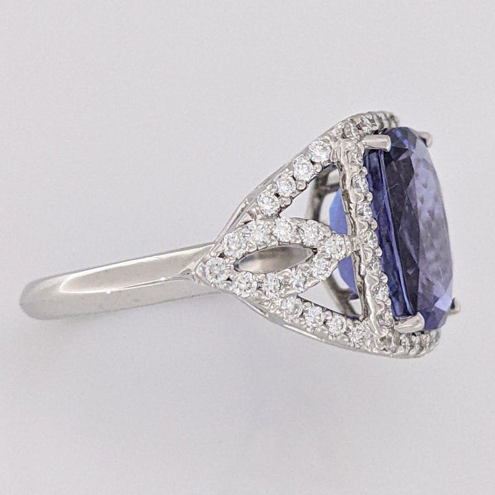 14K WHITE TANZANITE "AA" CUSHION CUT 9X11 WITH .52 DIAMOND TOTAL WEIGHT ESTATE RING 5.3 GRAMS