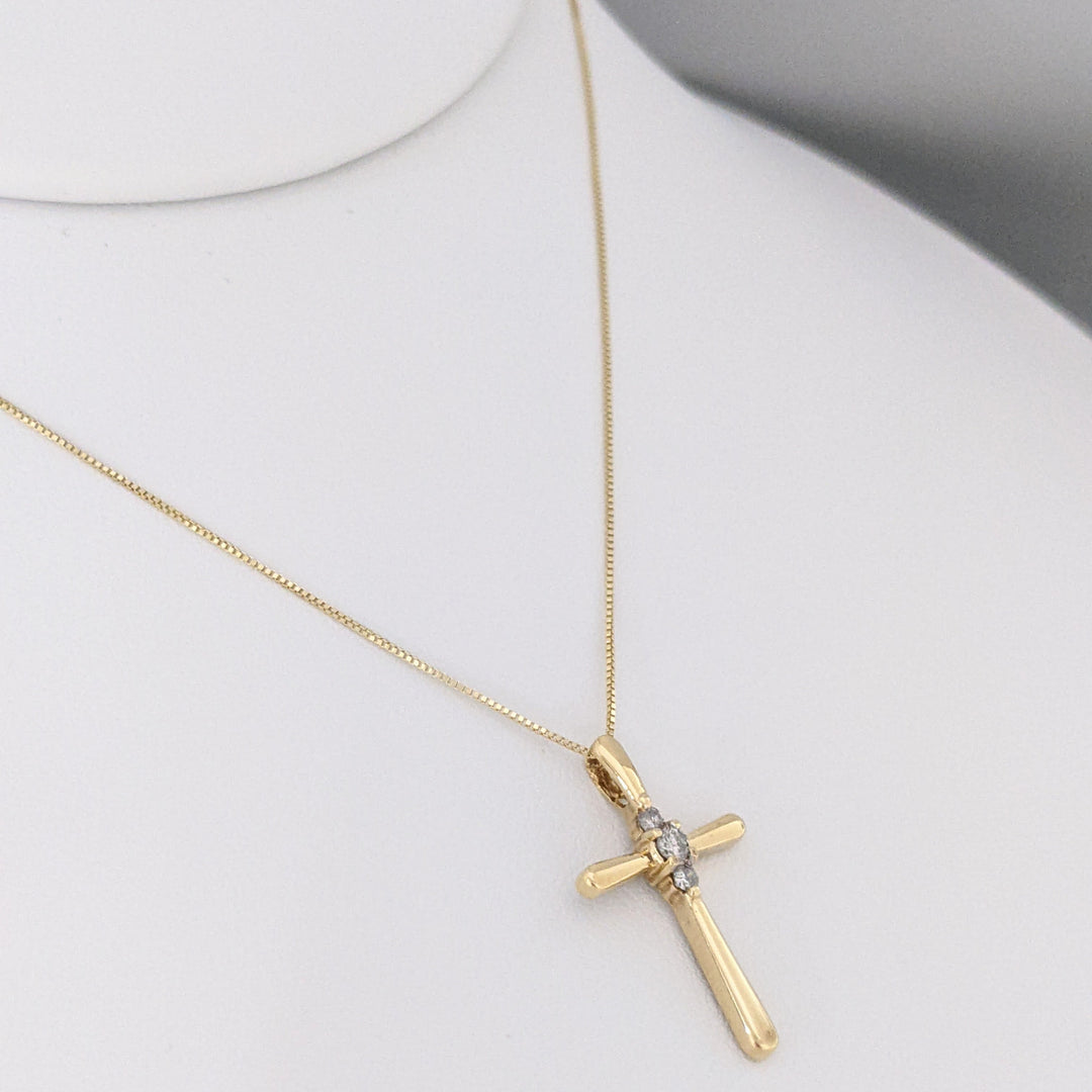 10K DIAMOND ROUND (3) ESTATE CROSS PENDANT & CHAIN 1.7 GRAMS