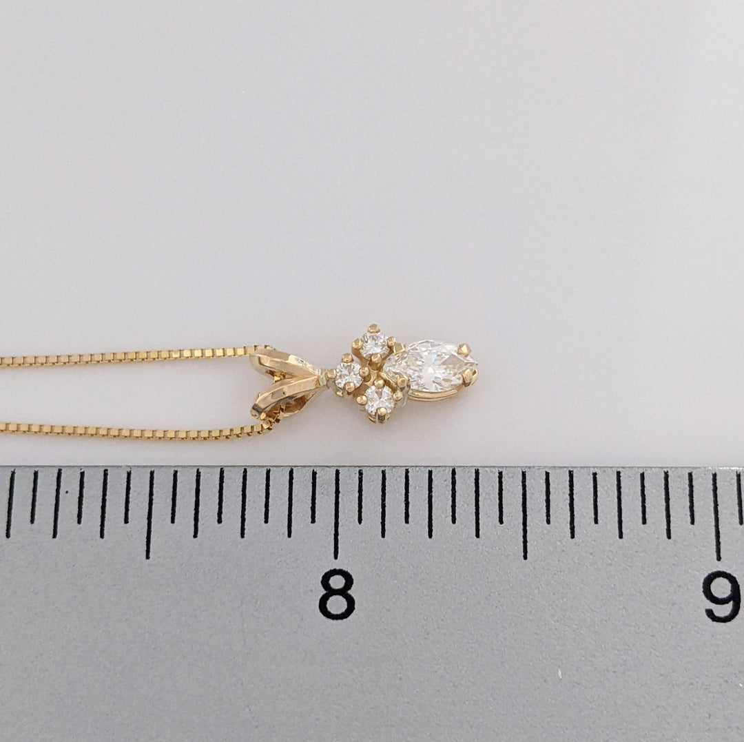 14K .38 CARAT TOTAL WEIGHT VS2-SI2 H DIAMOND MARQUISE (1) ROUND (3) ESTATE PENDANT & CHAIN 2.2 GRAMS