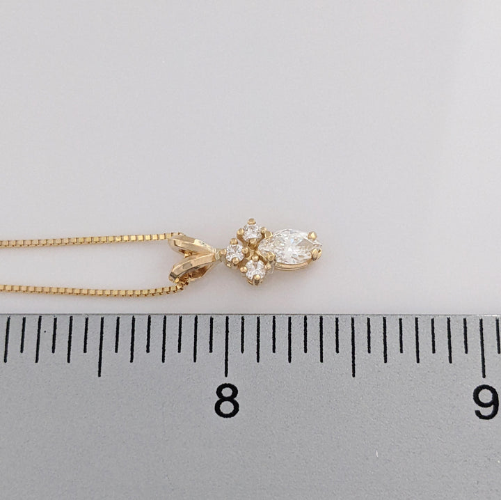 14K .38 CARAT TOTAL WEIGHT VS2-SI2 H DIAMOND MARQUISE (1) ROUND (3) ESTATE PENDANT & CHAIN 2.2 GRAMS