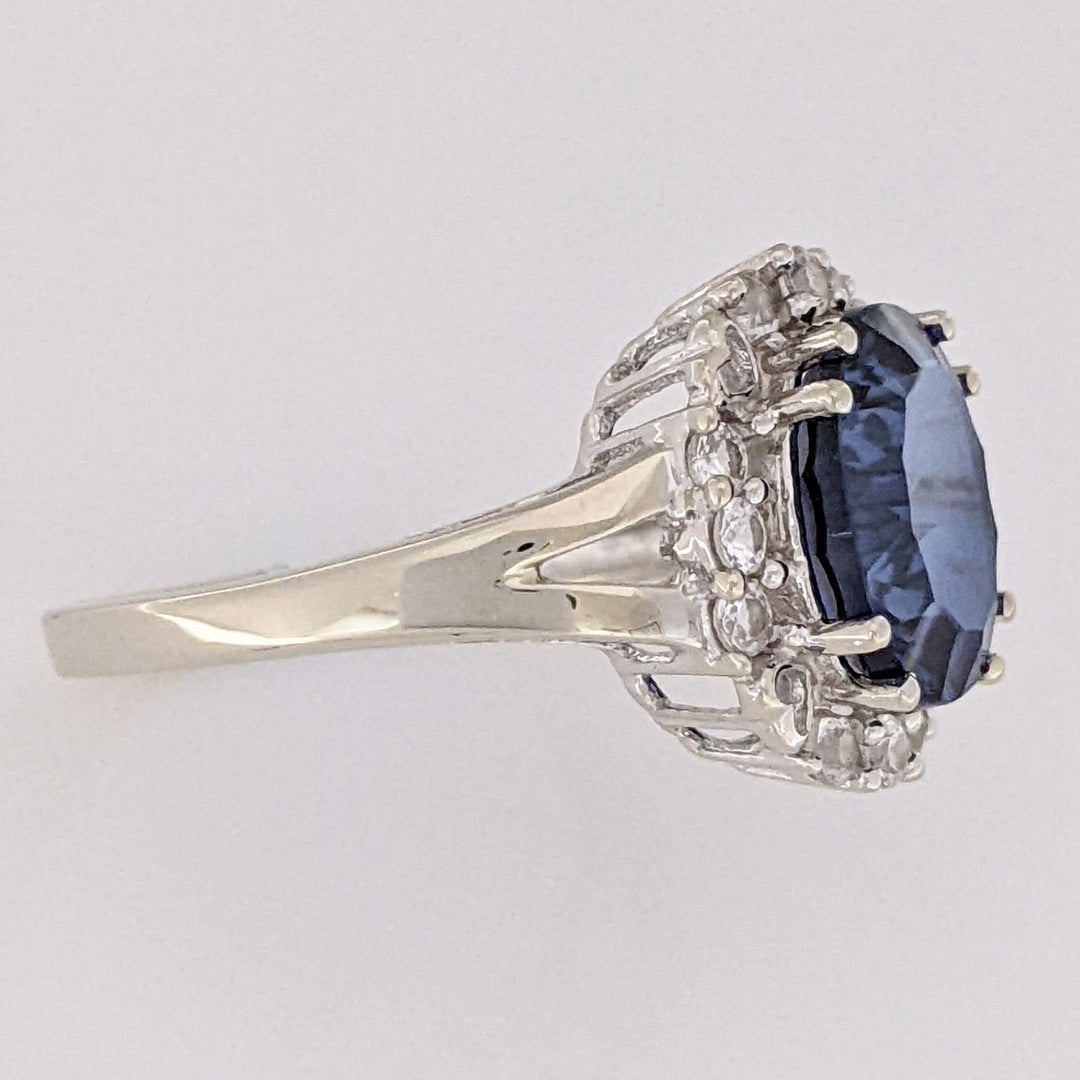 10K WHITE LAB-CREATED SAPPHIRE OVAL 8X10 WITH WHITE SAPPHIRE ESTATE RING 3.2 GRAMS