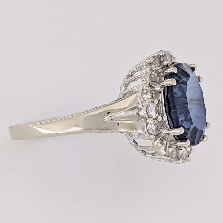 10K WHITE LAB-CREATED SAPPHIRE OVAL 8X10 WITH WHITE SAPPHIRE ESTATE RING 3.2 GRAMS