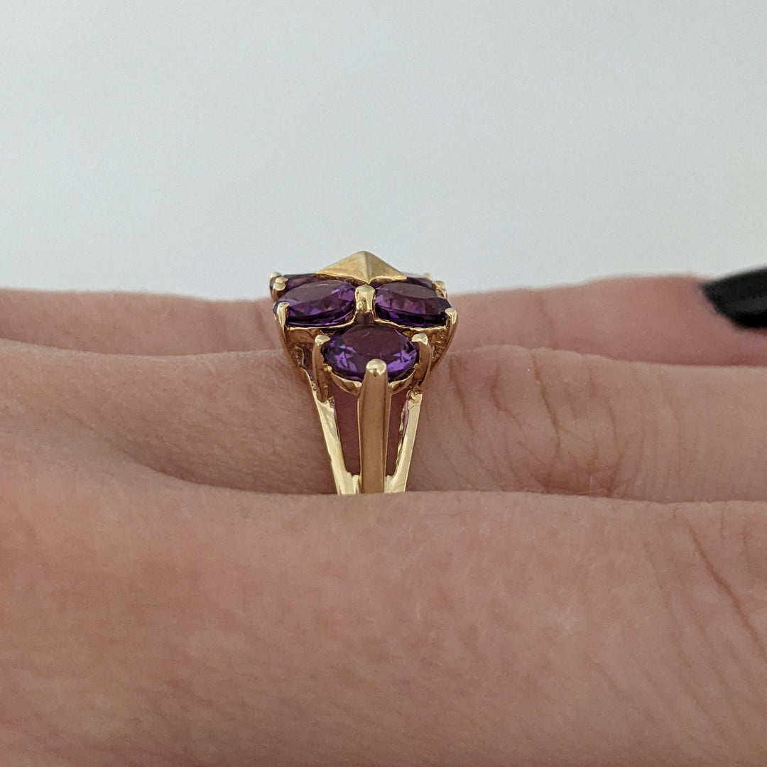 14K AMETHYST ROUND (6) 5MM ESTATE RING 3.1 GRAMS