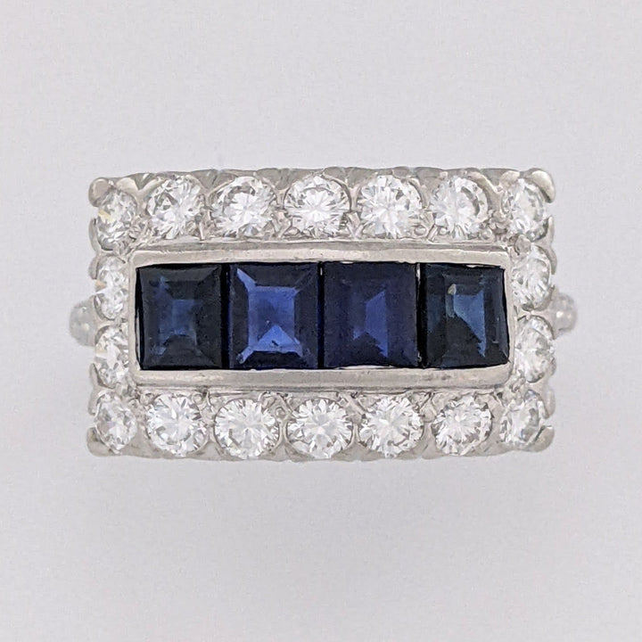 PLATINUM SAPPHIRE PRINCESS CUT (4) 3.5MM WITH .72 DIAMOND TOTAL WEIGHT ESTATE RING 5.5 GRAMS