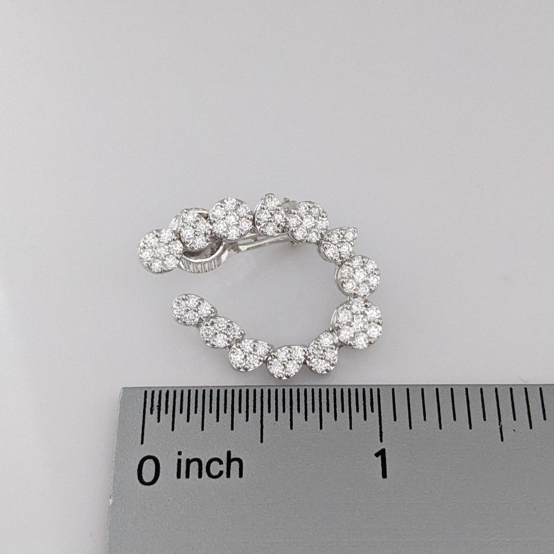 14K WHITE 2.42 CARAT TOTAL WEIGHT DIAMOND ROUND (136) FANCY ESTATE EARRINGS 11.1 GRAMS