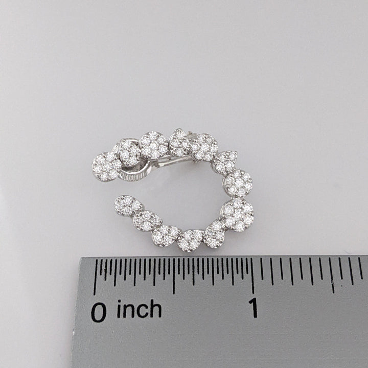 14K WHITE 2.42 CARAT TOTAL WEIGHT DIAMOND ROUND (136) FANCY ESTATE EARRINGS 11.1 GRAMS