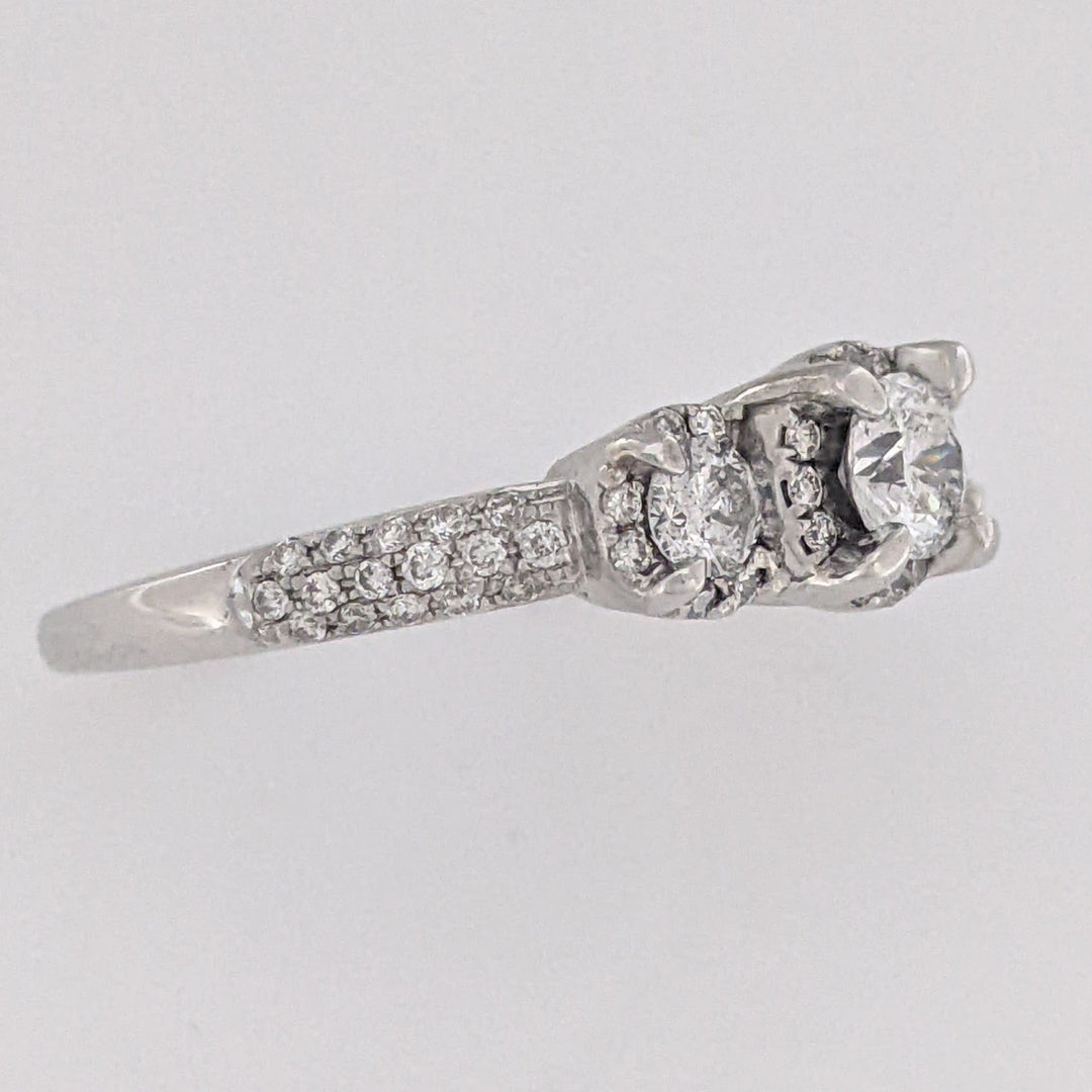 14K WHITE 1.02 CARAT TOTAL WEIGHT I1 H DIAMOND ROUND (59) ESTATE TRINITY RING 3.8 GRAMS
