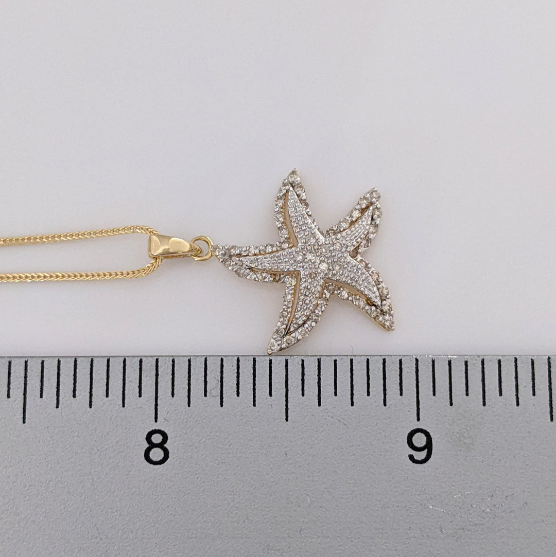 14K DIAMOND ROUND MELEE STARFISH ESTATE PENDANT & CHAIN 2.8 GRAMS