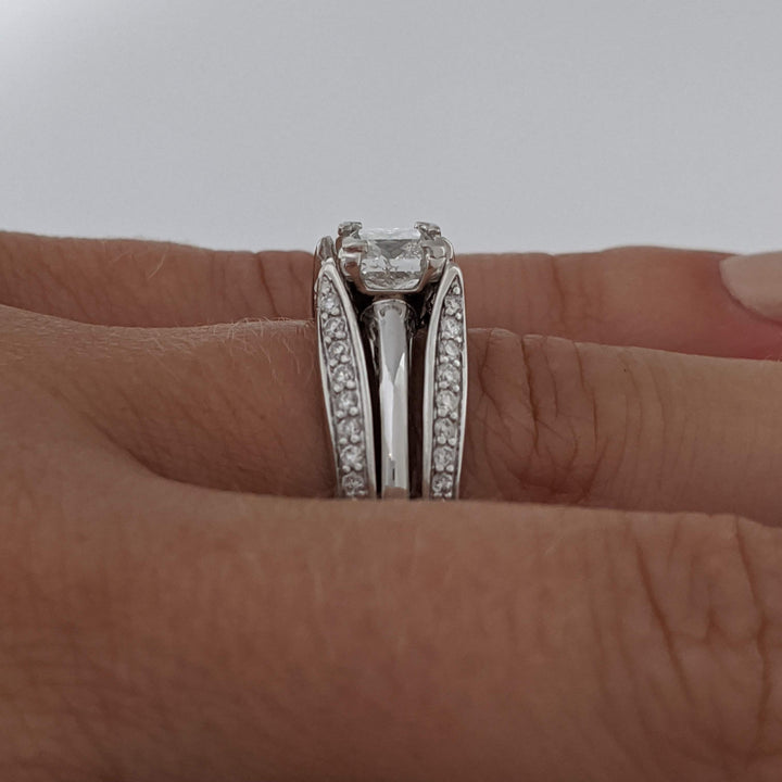 14K WHITE 1.22 CARAT TOTAL WEIGHT I1 H DIAMOND PRINCESS CUT WITH (44) ROUND ESTATE RING/JACKET SET 6.3 GRAMS