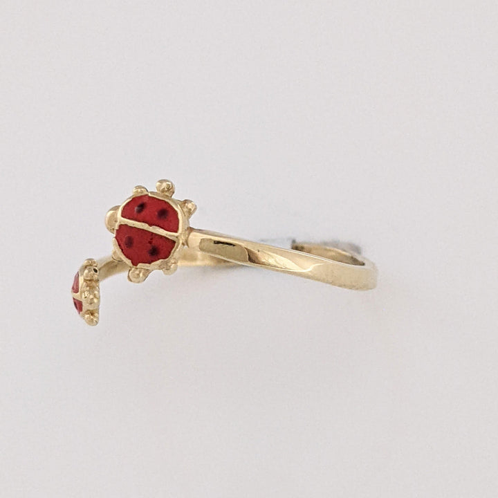 10K LADYBUG RED ENAMEL BYPASS ESTATE RING 1.0 GRAM