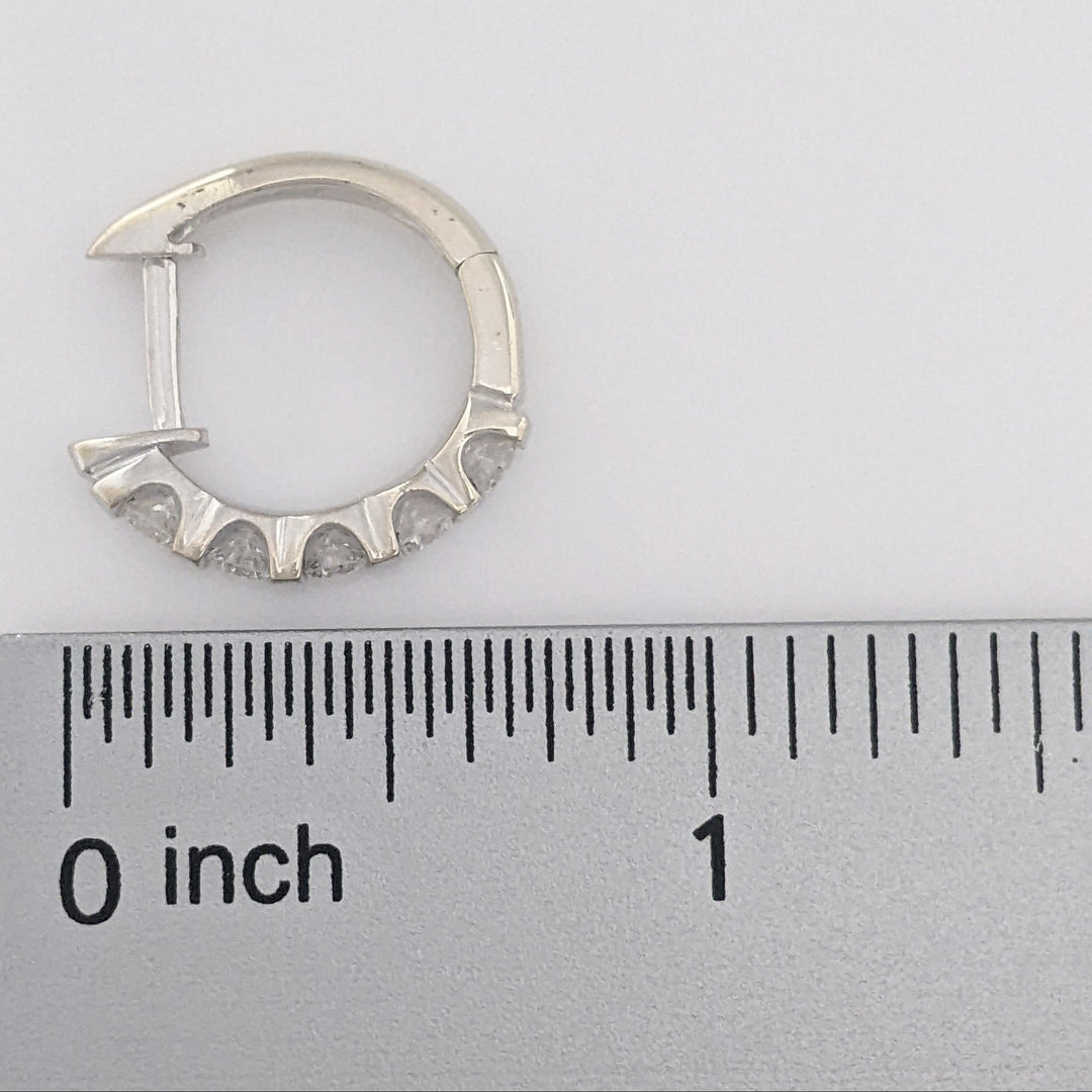 14K WHITE .90 CARAT TOTAL WEIGHT SI2-I1 H DIAMOND ROUND (10) BAR SET ESTATE HOOP EARRINGS 5.7 GRAMS