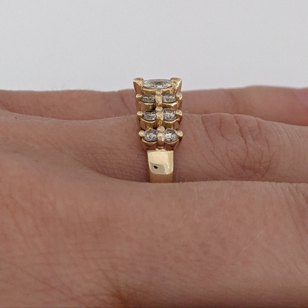 14K .95 CARAT TOTAL WEIGHT SI1 I DIAMOND MARQUISE (1) ROUND (12) 2-ROW ESTATE BAND 3.2 GRAMS