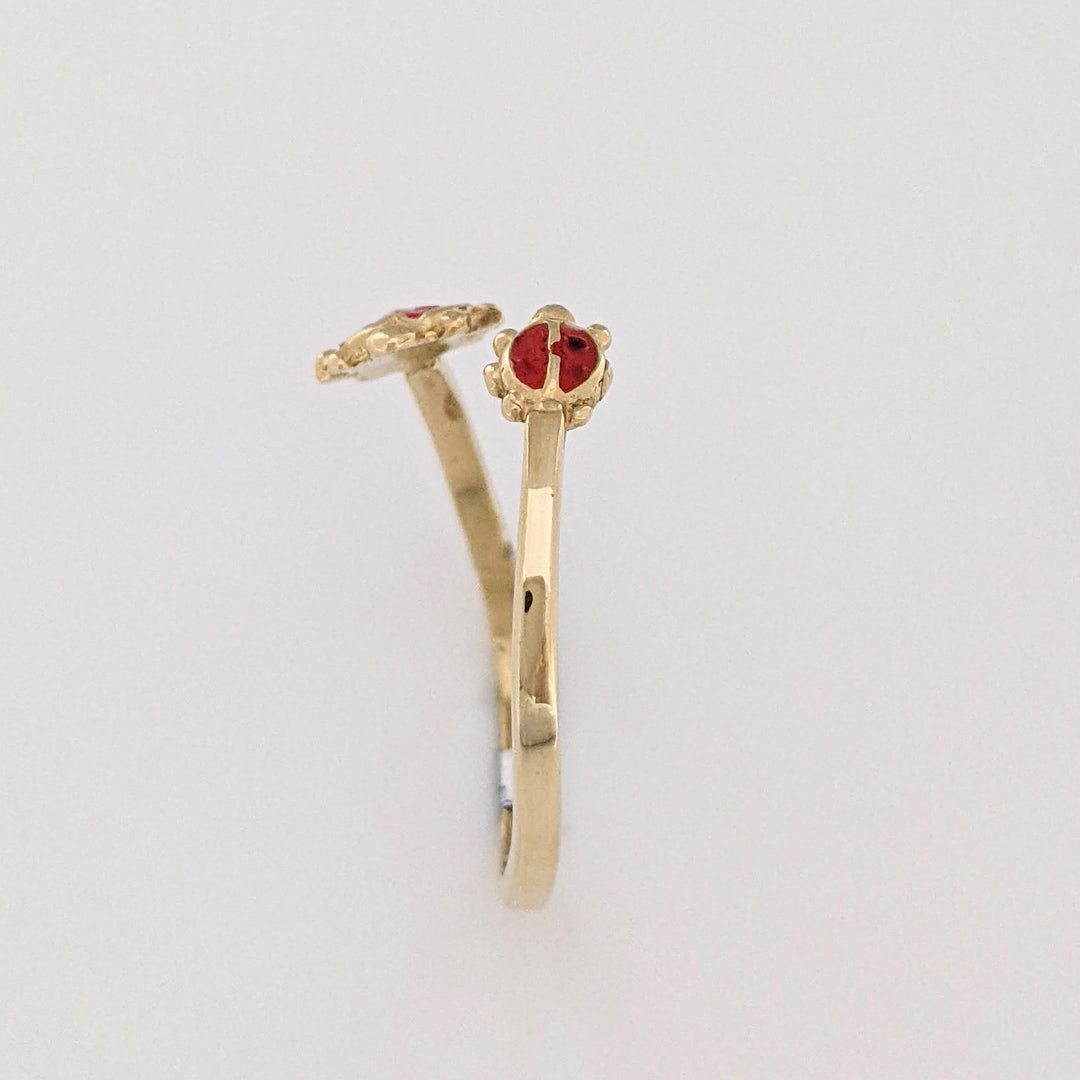 10K LADYBUG RED ENAMEL BYPASS ESTATE RING 1.0 GRAM